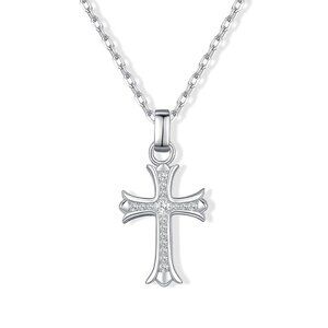 [MOISSANITE] Medium Cross Pendant Necklace in 925 Sterling Silver: 19.7"